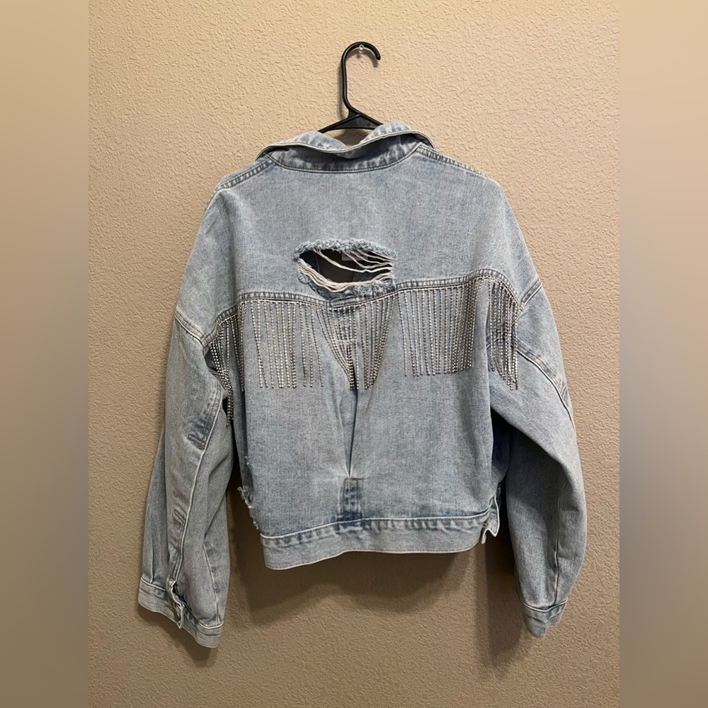 Women’s rhinestone fringe, denim jacket